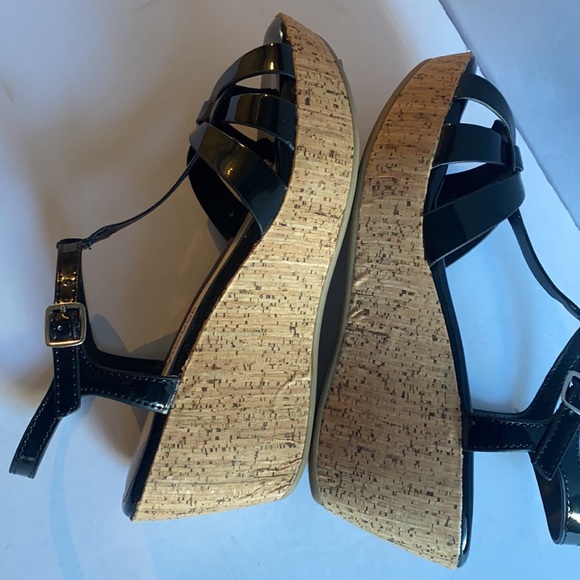 🆕 Black Patent Cork Wedged Strappy Patform Heels !!! - Picture 14 of 16